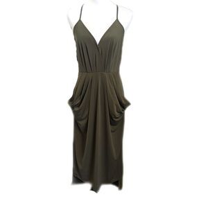 BCBGeneration Della faux wrap dress in olive green, snap front, size S